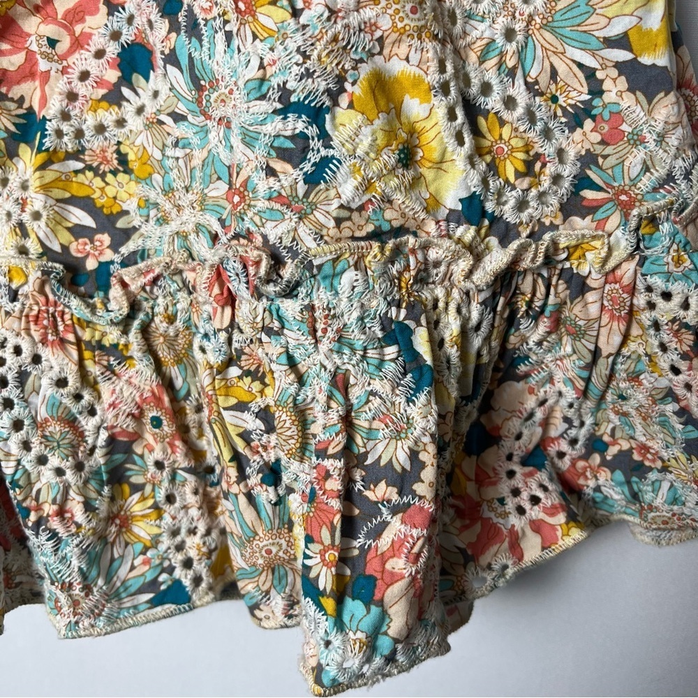 Solitaire Floral Eyelet Embroidered Ruffle Cottagecore Mini Skirt Lined Medium - Picture 3 of 7